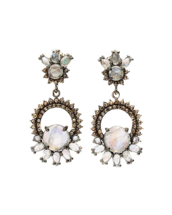 Silver Drop Earrings With Diamonds & Multi-cut Rainbow