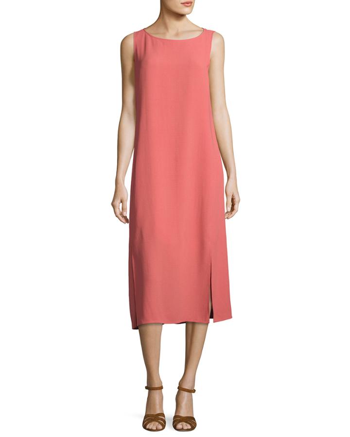 Silk Georgette Crepe Midi Tank Dress, Coral