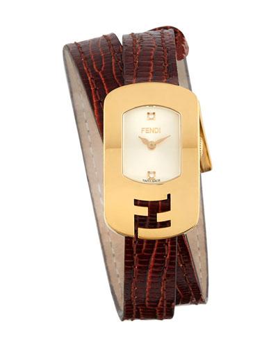 Chameleon Golden Double-wrap Watch W/ Brown Calfskin