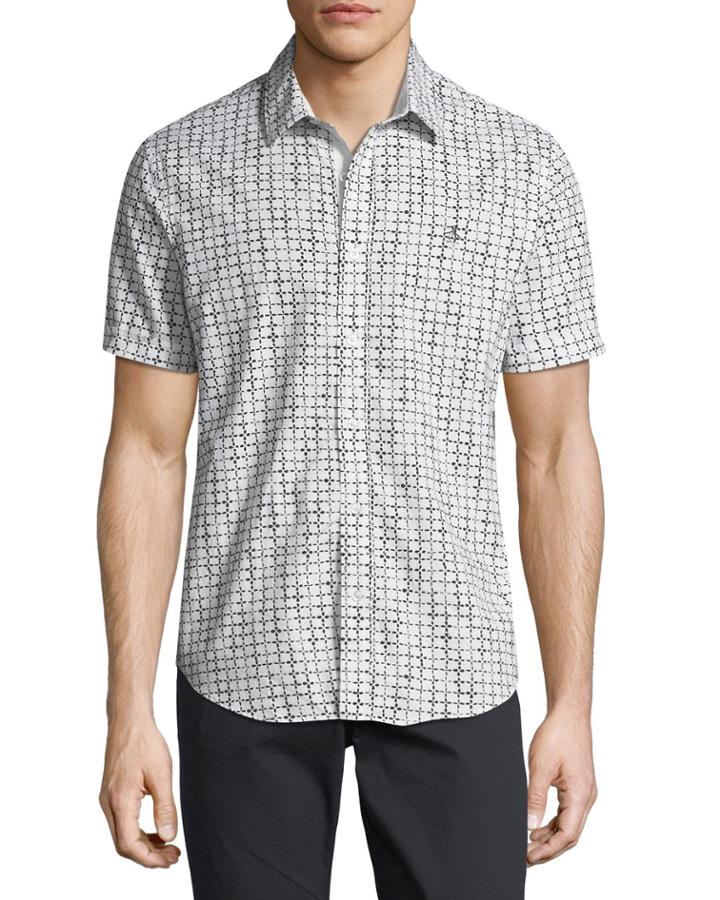 Short-sleeve Floral Grid