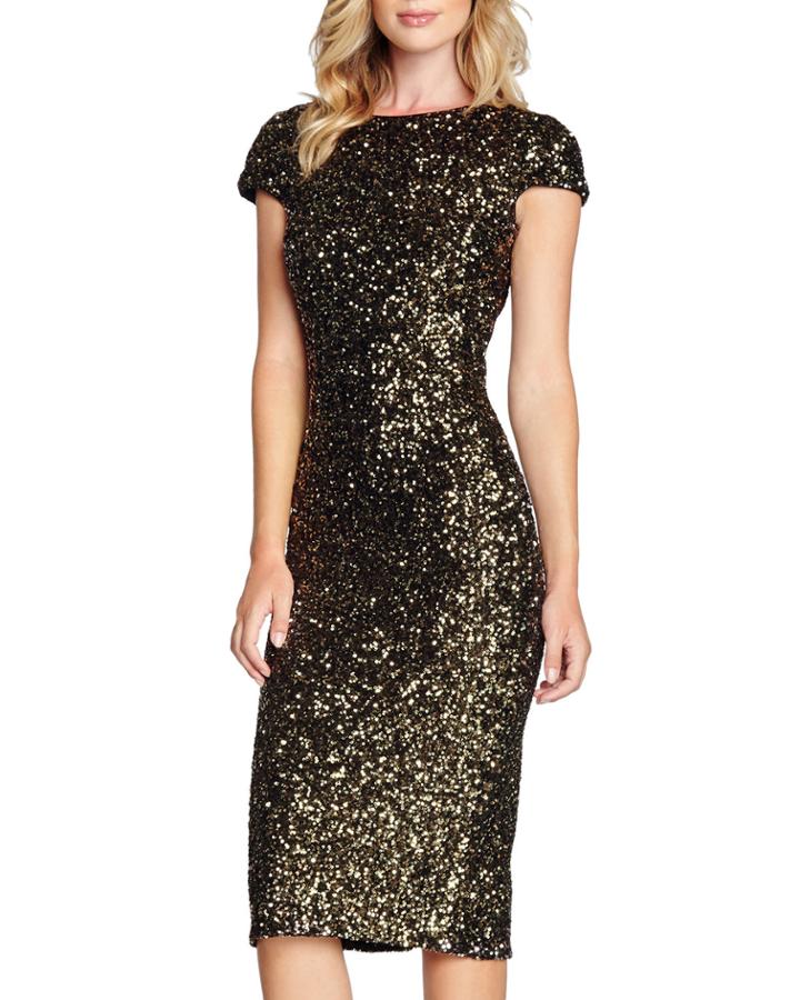 Marcella Cap-sleeve Sequin Cocktail Dress