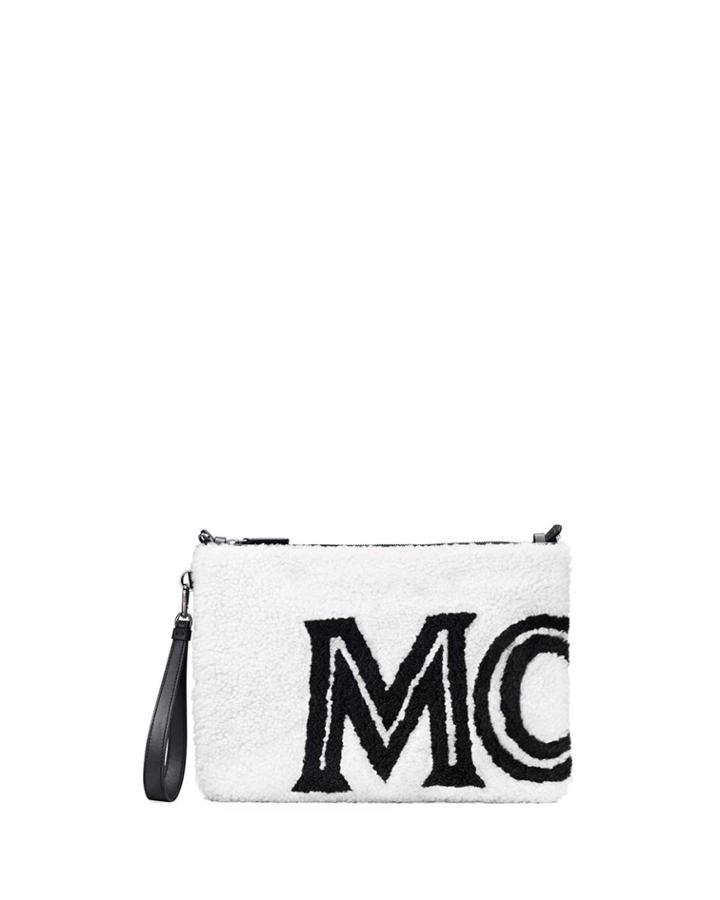 Medium Contrast Logo Shearling Pouch Bag