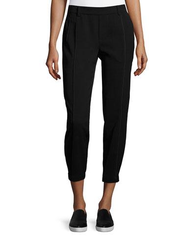 Relaxed Satin Piped Trousers, Black