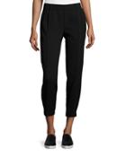 Relaxed Satin Piped Trousers, Black