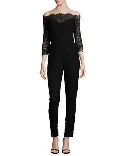 Off-the-shoulder Lace Jumpsuit, Black
