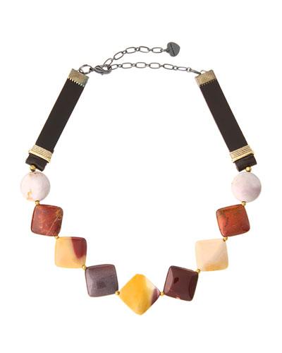 Jasper & Leather Square Beaded Choker Necklace