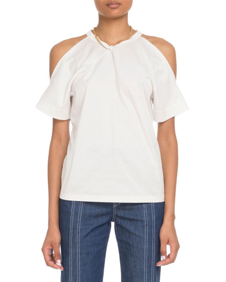 Cold-shoulder Chain-neck Cotton T-shirt