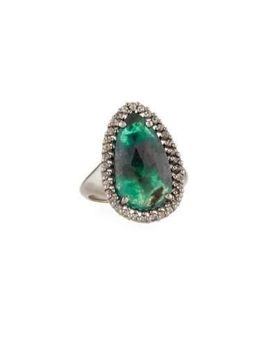 Green Emerald & Champagne Diamond Ring,