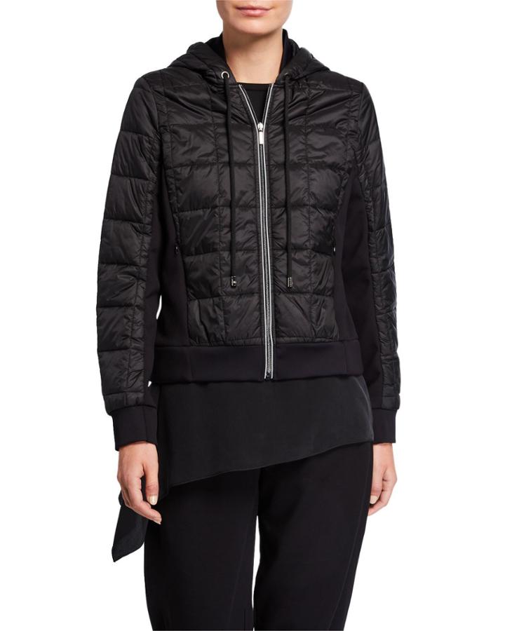 Zip-front Quilted Hoodie Jacket With Ponte