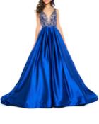 Beaded-bodice Satin Empire-waist Ball Gown