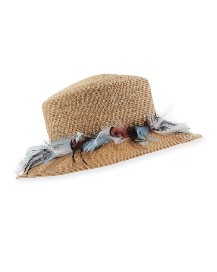 Braided Straw Feather Plume Hat
