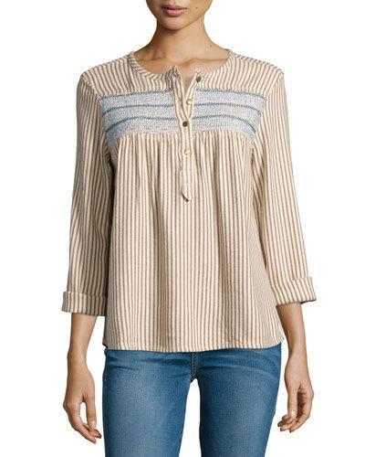 Cotton-blend Striped Henley Top, Atlas