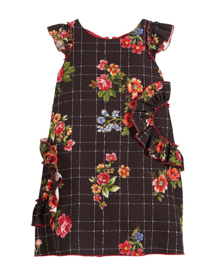 Blossom-printed Ruffle-trim Dress,