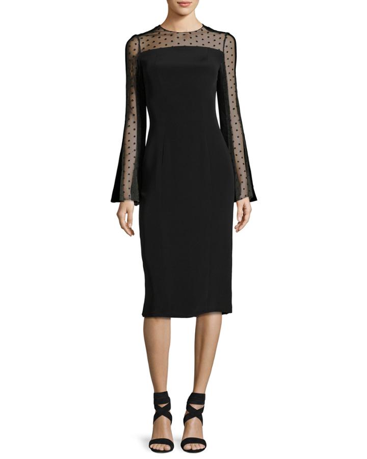 Long-sleeve Point D'esprit Cocktail Dress, Black