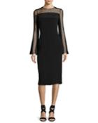 Long-sleeve Point D'esprit Cocktail Dress, Black