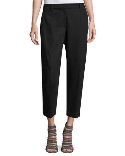 Flat-front Ergonomic Cropped Pants, Black