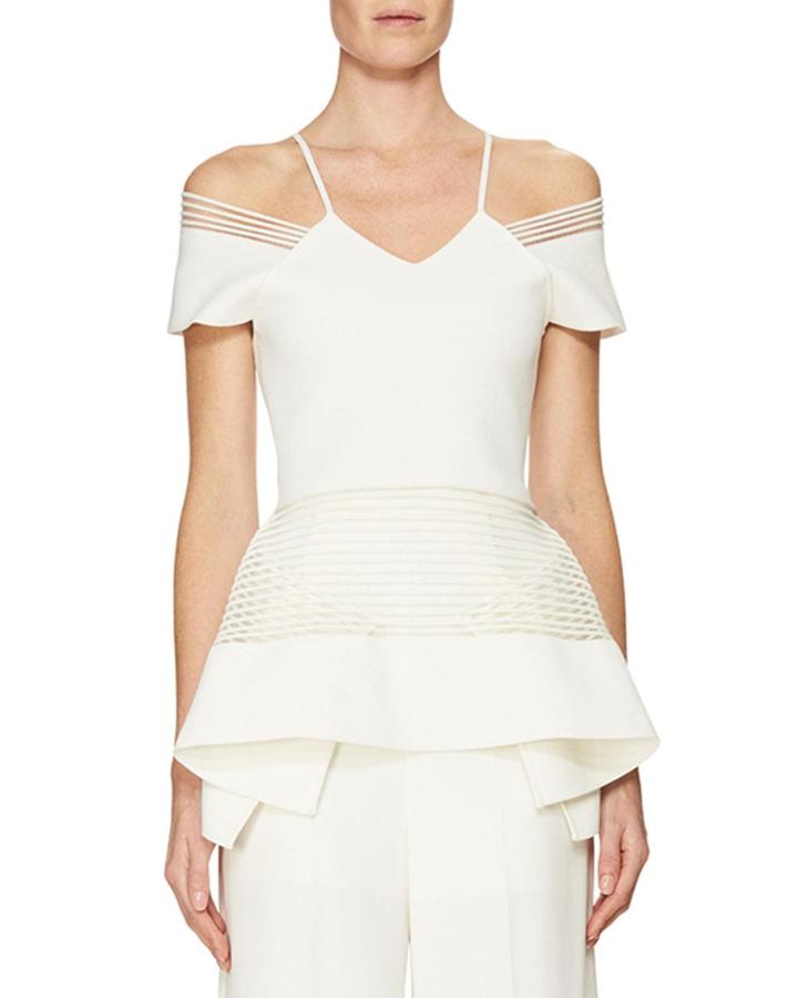 Strappy-trim Off-the-shoulder Peplum Top, White
