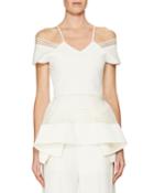 Strappy-trim Off-the-shoulder Peplum Top, White