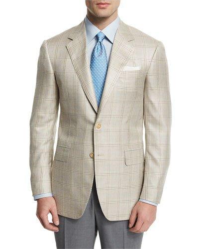 Plaid Two-button Wool-blend Sport Coat, Tan