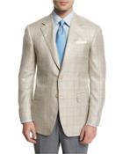 Plaid Two-button Wool-blend Sport Coat, Tan