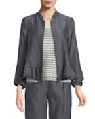 Crinkle-cotton Zip-front Peplum Jacket
