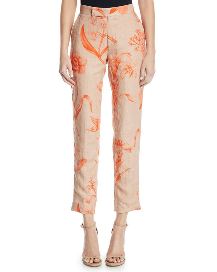 Caminantes Del Carnaval High-rise Floral-print Linen Ankle Pants