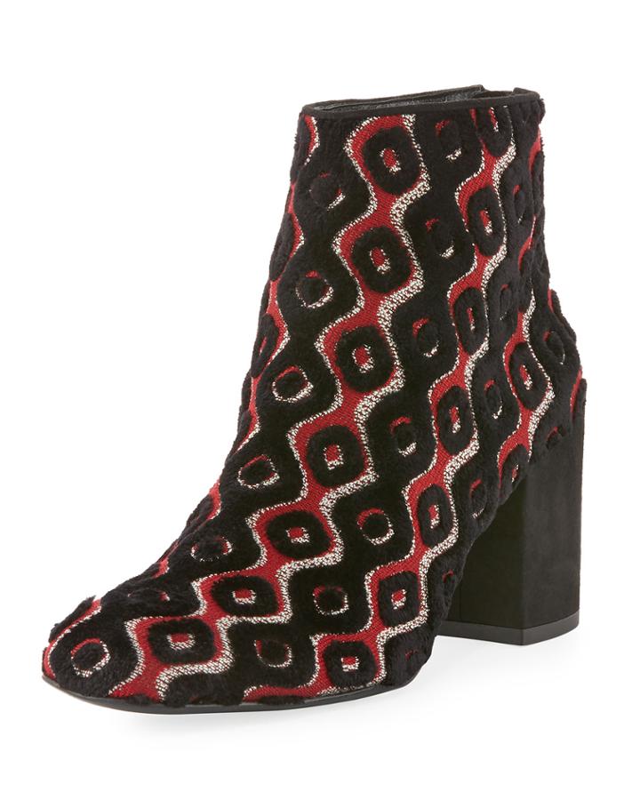 Bacari Tapestry Chunky-heel Bootie, Rosso