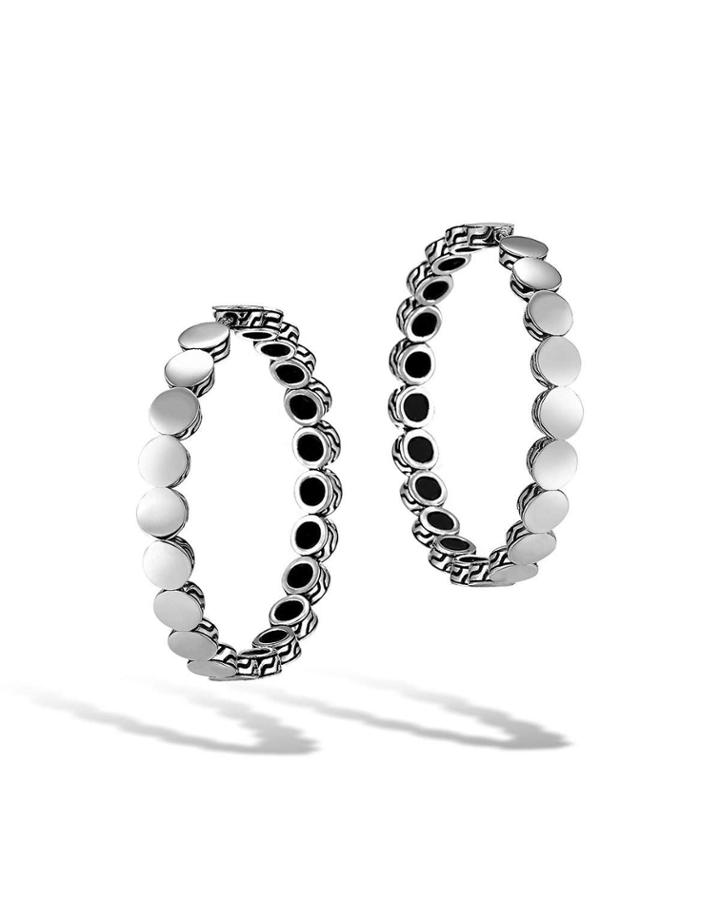Dot Silver Medium Hoop Earrings With Full Closure