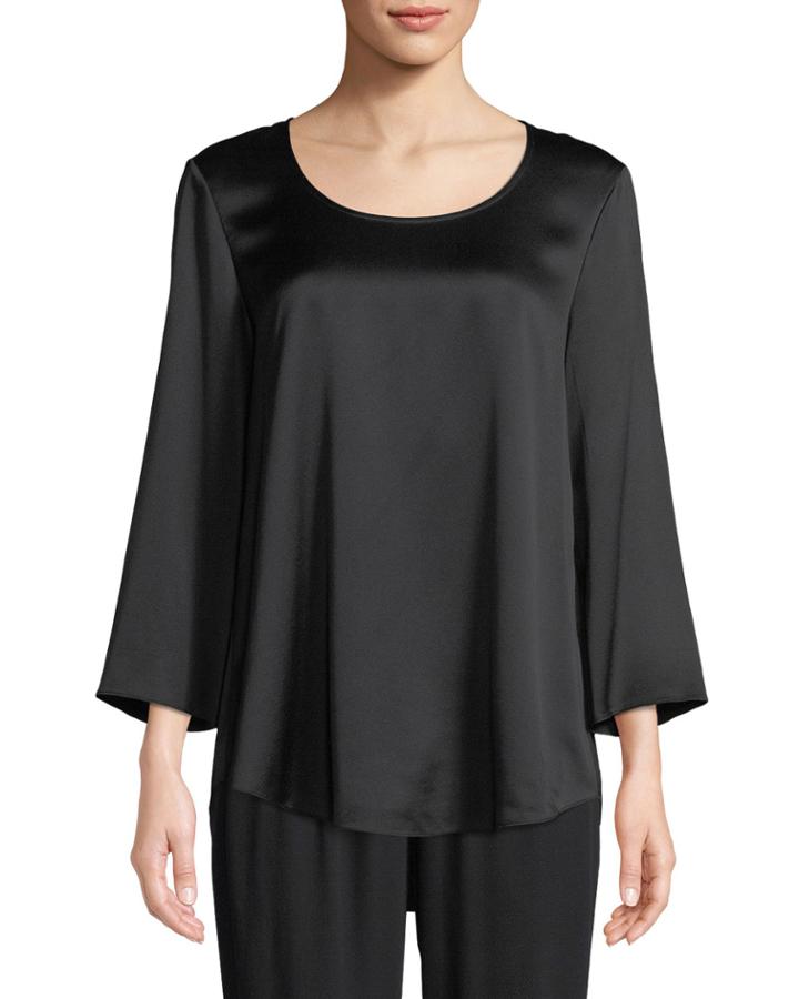 3/4-sleeve Silk Charmeuse Blouse