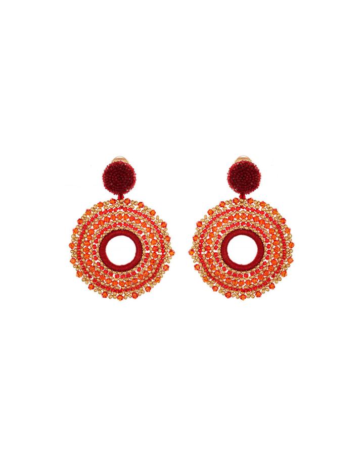 Beaded Circular Clip-on Drop Earrings