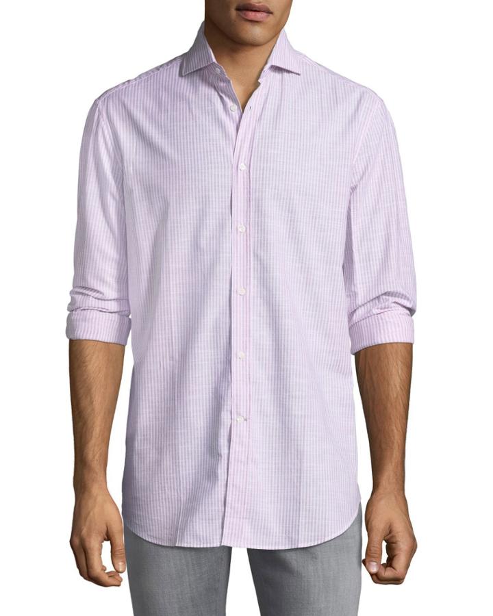 Striped-chambray French Collar