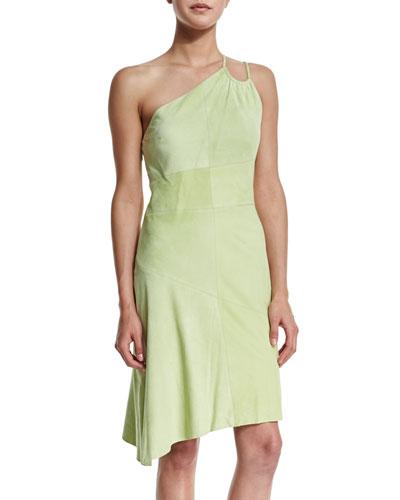 One-shoulder Suede Dress, Pistachio
