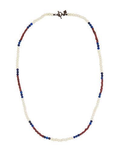 Long Bone, African & Lapis Beaded Necklace