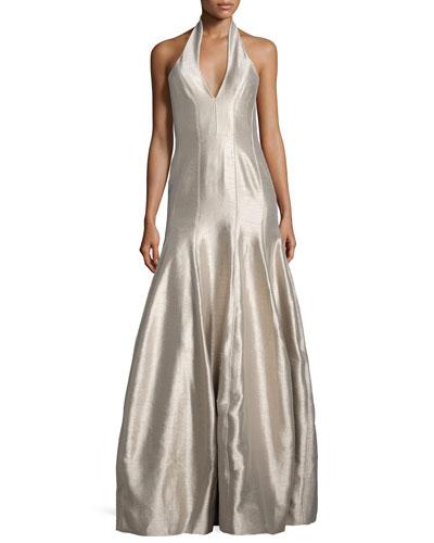 Faille Halter Tulip Gown, Platinum