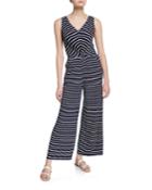 Striped Twist-front Jumpsuit