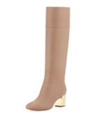 Valentino Rockstud-heel 60mm Leather Knee Boot, Alpaca, Women's, Size: