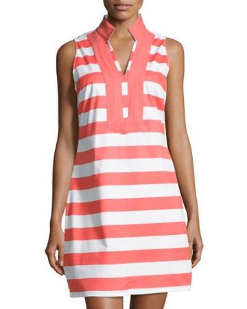 Striped Sleeveless Linen Tunic Dress, Pink/white