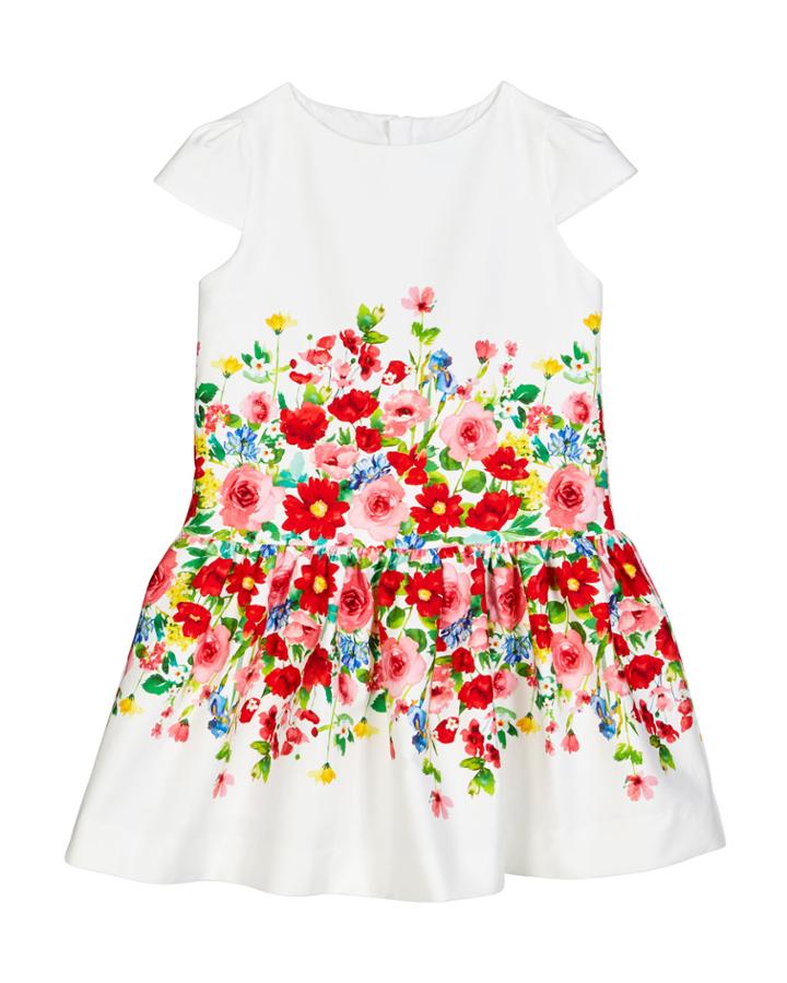 Cap-sleeve Flower Printed Dress,