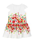 Cap-sleeve Flower Printed Dress,