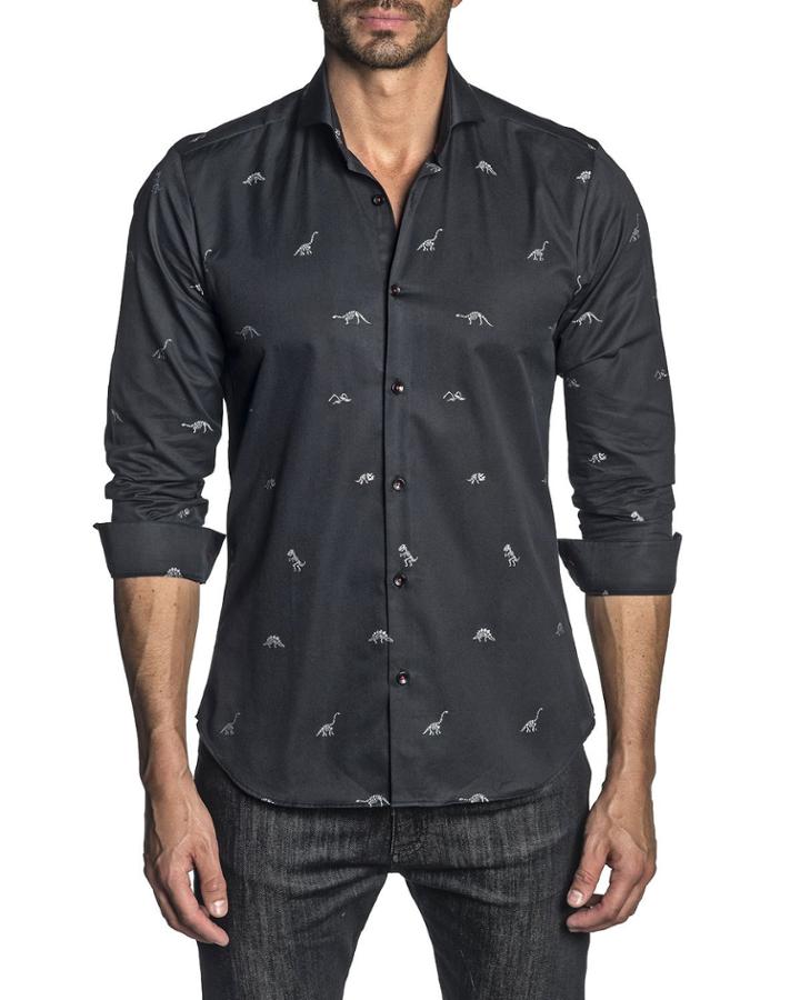 Men's Long-sleeve Dinosaur Skeleton Print