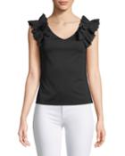 Ruffle-shoulder V-neck Tee