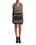 2-in-1 Floral Chiffon Mini Dress, Black