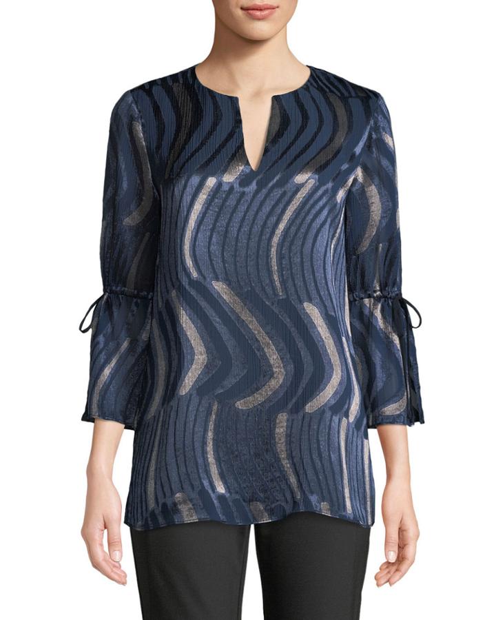 Sela Drawstring-sleeve Abstract-motif Blouse