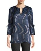 Sela Drawstring-sleeve Abstract-motif Blouse