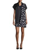 Degrade Dot-print Serape Dress, Black/white