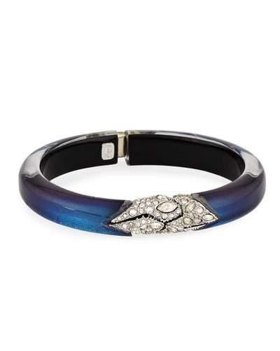 Crystal-encrusted Mosaic Lace Hinged Bangle, Blue