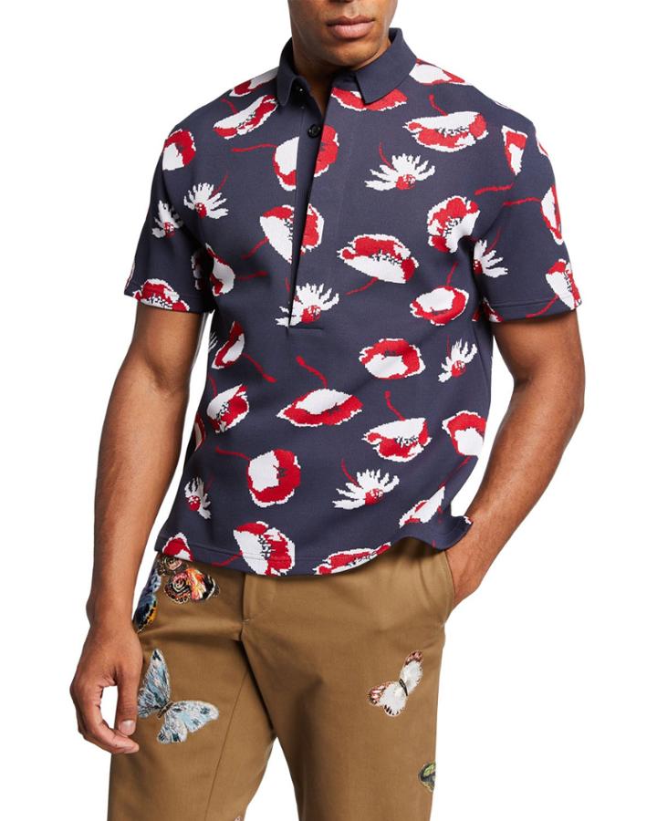 Men's Floral-print Knit Polo