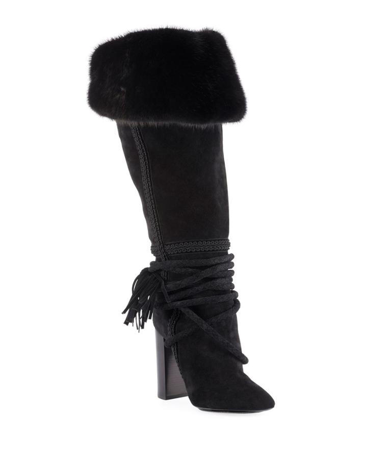Meurice Suede Knee Boots With Fur Collar