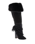 Meurice Suede Knee Boots With Fur Collar