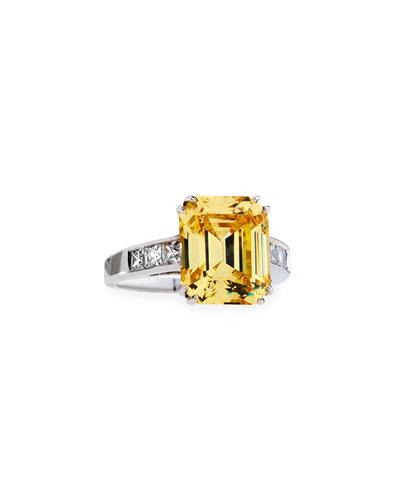 Emerald-cut Canary Cz Crystal Ring